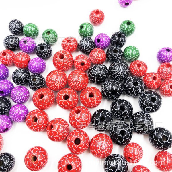 Wholesale 20PCS Halloween Christmas Spider Web Grimace Colorful Wooden Beads For Sale