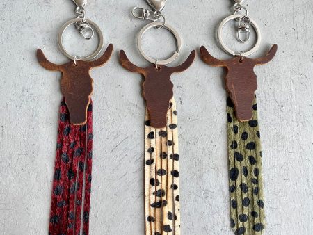 Wholesale 3pcs pack Leather Bull Head Tricolor Leopard Tassel Keychain Sale