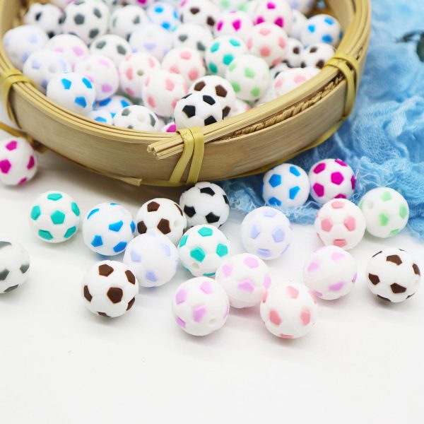 Wholesale 100PCS PACK Football 15MM Silicone Molars Round Beads Online Sale