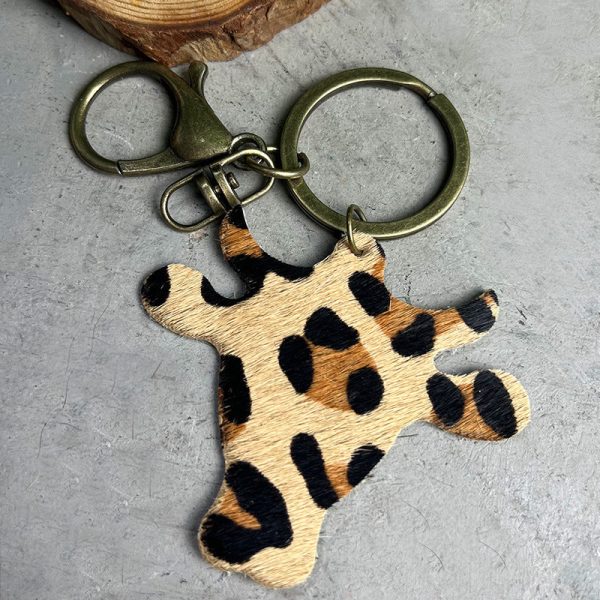 Wholesale 2pcs pack Ethnic Style Western Leopard Cow Head Leather Keychain Sale