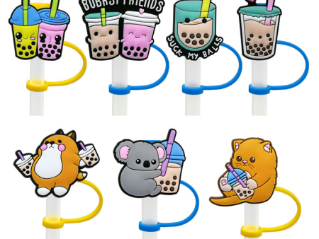 Wholesale 10PCS Cartoon Beverage Silicone Straw Tube Cap Sale