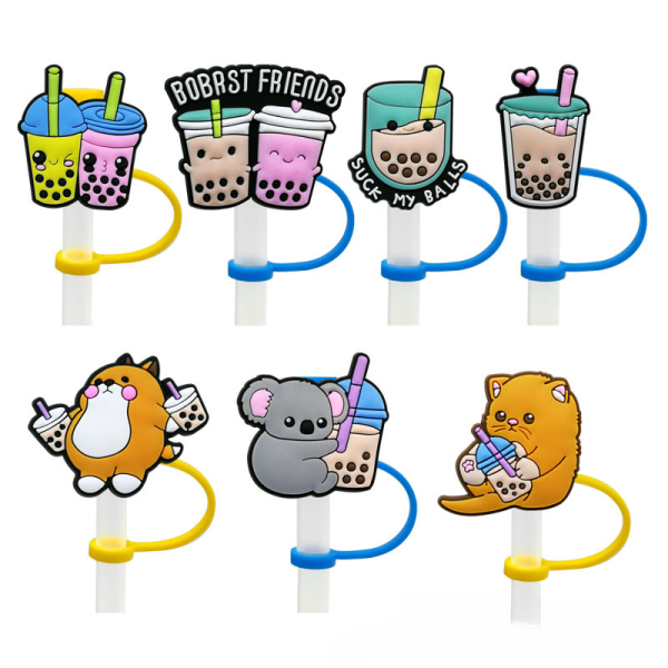 Wholesale 10PCS Cartoon Beverage Silicone Straw Tube Cap Sale