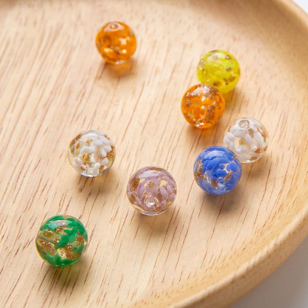 Wholesale 100pcs Broken Flower Glass Gold Sand Beads Online Sale