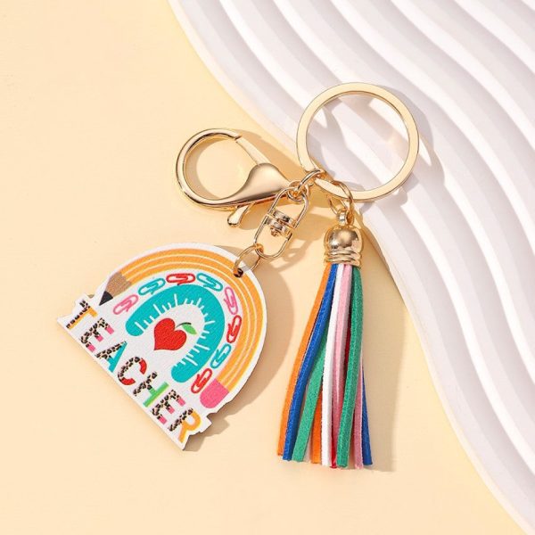 Wholesale Wooden Rainbow Tassel Teacher s Day Gift Keychain Online Hot Sale