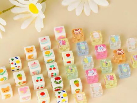 Wholesale 10pcs pack Acrylic Cartoon Printing Colorful Square Beads Supply