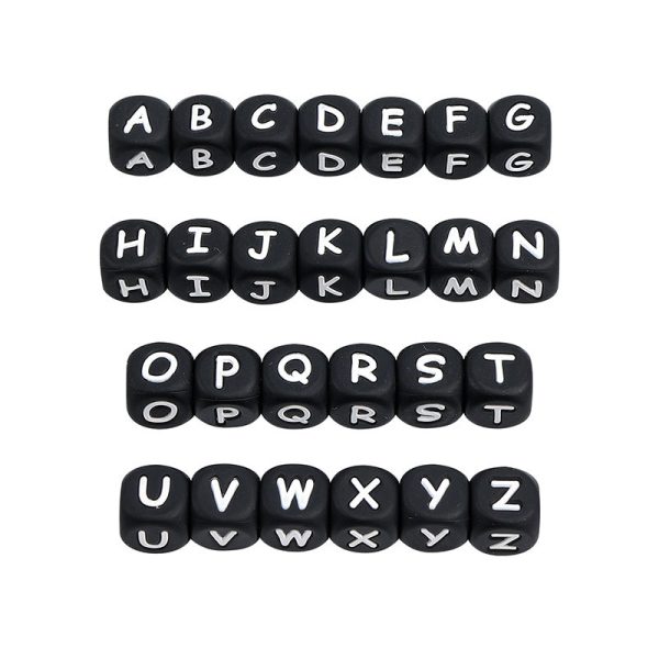 Wholesale 100PCS English Alphabet Black and White Silicone Beads For Discount