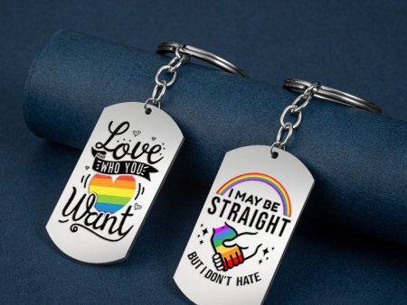 Wholesale 6 Color Alphabet Color Printing Titanium Steel Rainbow Flag Stainless Steel Keychains For Discount