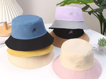 Wholesale Color Block Embroidery Polyester Sunshade Bucket Hat Hot on Sale