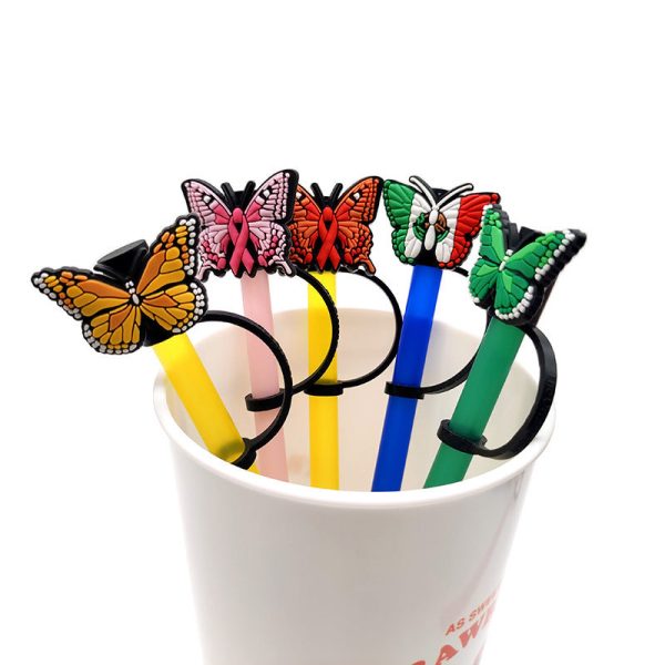 Wholesale 10pcs PVC Butterfly Straw Tube Cap Online now