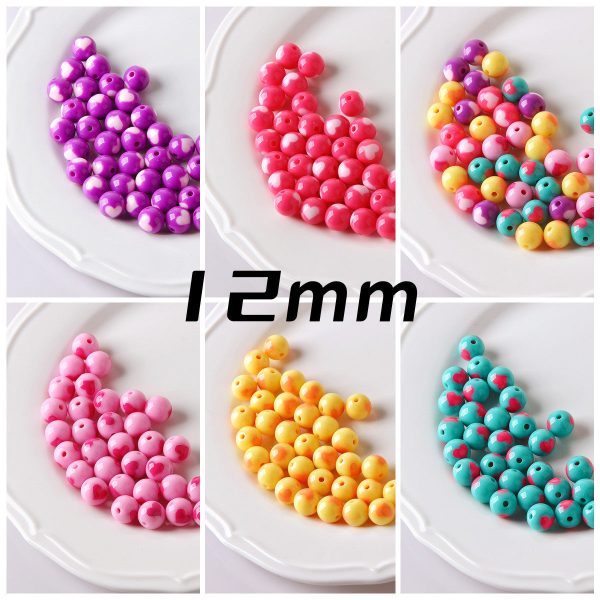 Wholesale 10pcs Acrylic Round Heart Color Matching String Beads For Cheap