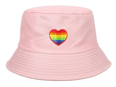 Wholesale Bad Rainbow Love Heart Embroidery Cotton Fisherman Hat Cheap