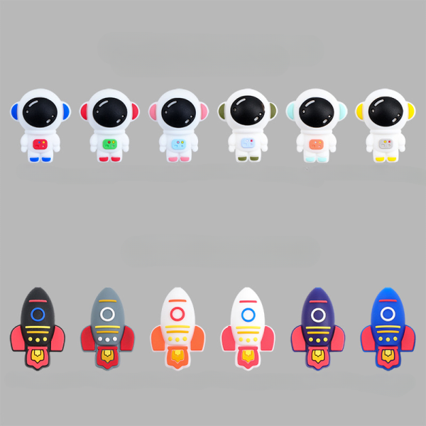 Wholesale 10PCS Cartoon Astronaut Rocket Stereo Silicone Loose Beads Beads Supply