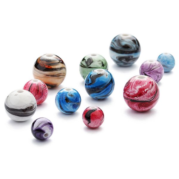 Wholesale 100pcs pack Mixed Color Ink Painting Resin Round Beads Supply