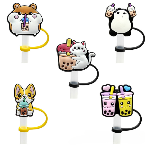 Wholesale 10PCS Cartoon Beverage Silicone Straw Tube Cap For Discount