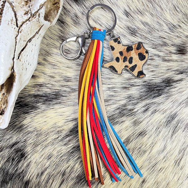 Wholesale 2pcs pack Western Wind Leopard Color Tassel Leather Keychain Discount