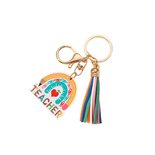 Wholesale Wooden Rainbow Tassel Teacher s Day Gift Keychain Online Hot Sale