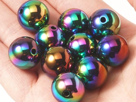 Wholesale 10PCS PACK Acrylic Plating Seven Colors 16mm Straight Hole Round Beads on Sale