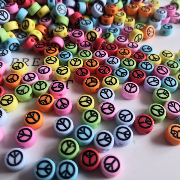 Wholesale 100pcs pack 4*7mm Acrylic Colorful Peace Sign Beads Cheap