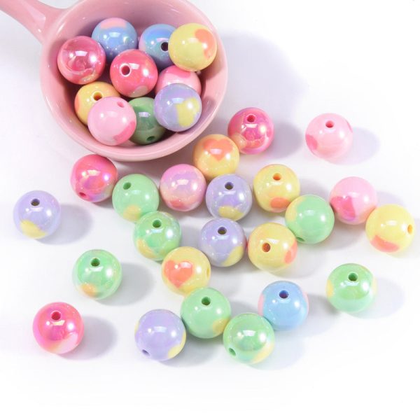 Wholesale 10pcs pack Acrylic Color Plated Heart Beads Through Hole Round Beads Online Sale