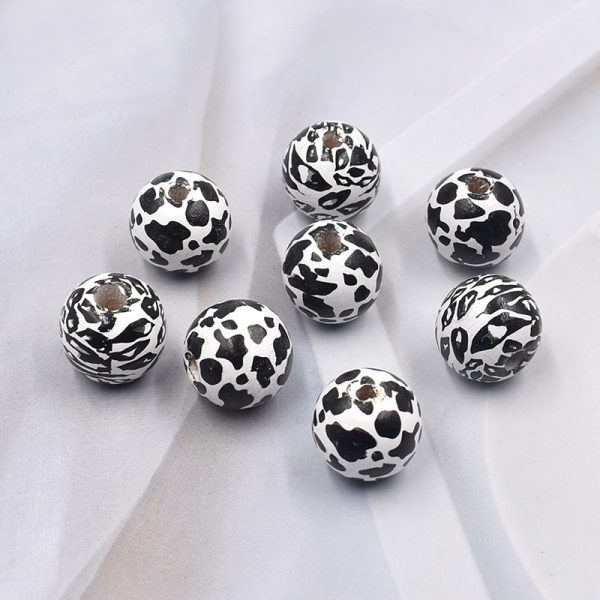 Wholesale 10pcs 16mm printed milk cow pattern lotus wood round Beads on Sale