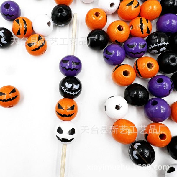 Wholesale 20PCS Halloween Christmas Spider Web Grimace Colorful Wooden Beads For Sale