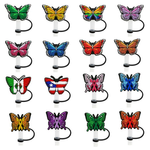 Wholesale 10pcs PVC Butterfly Straw Tube Cap Online now