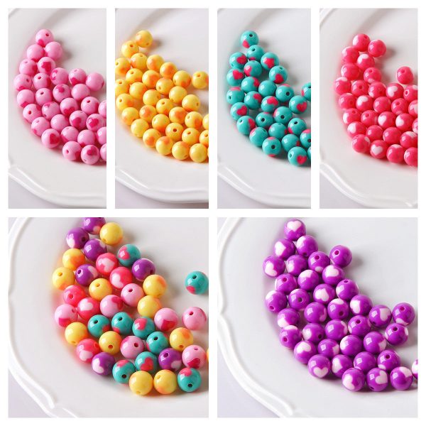 Wholesale 10pcs Acrylic Round Heart Color Matching String Beads For Cheap