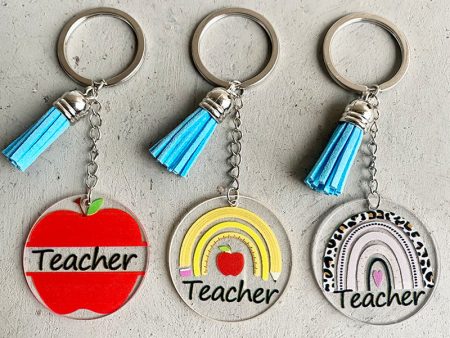 Wholesale 3PCS PACK  Acrylic Apple Rainbow Print Leather Tassel Keychains Supply