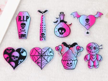 Wholesale 10pcs Acrylic Halloween Skull RIP Witch Doll DIY Earrings Keychain Accessories Hot on Sale