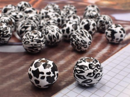 Wholesale 10pcs 16mm printed milk cow pattern lotus wood round Beads on Sale