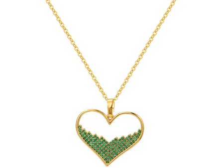 Wholesale 18K Gold Copper Micro Paved Emerald Love Heart Pendant Necklaces For Sale