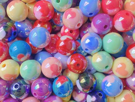 Wholesale 10 pcs pack 16mm Plated Cream Multicolor Love Round Beads on Sale