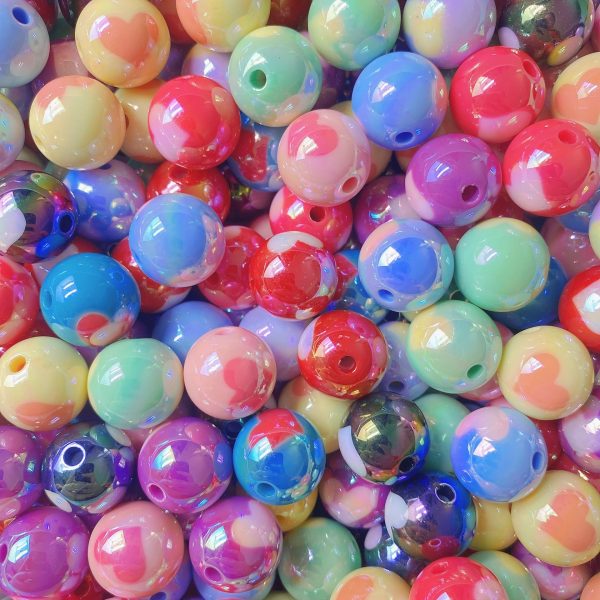 Wholesale 10 pcs pack 16mm Plated Cream Multicolor Love Round Beads on Sale