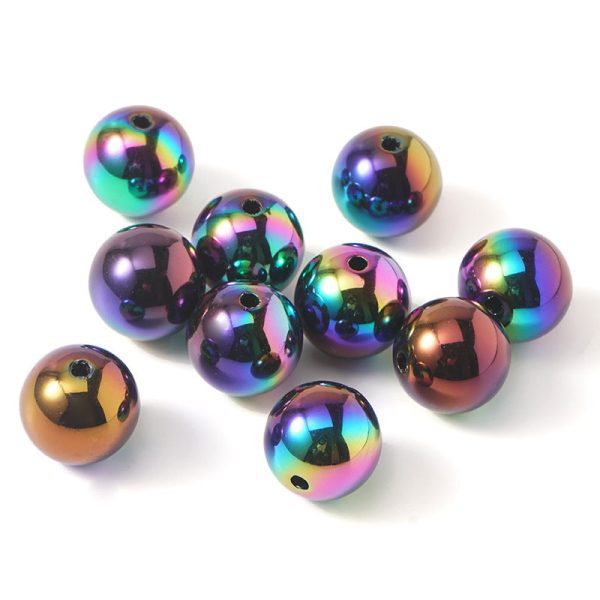 Wholesale 10PCS PACK Acrylic Plating Seven Colors 16mm Straight Hole Round Beads on Sale