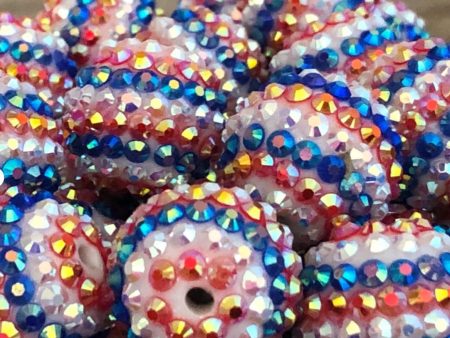 Wholesale 5pcs 20MM Resin Red White Blue Striped Diamond Beads Bubblegum Beads on Sale