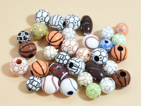 Wholesale 50pcs pack 10mm Soccer Volleyball Tennis Baseball Basketball Mixed Color Acrylic Beads Sale