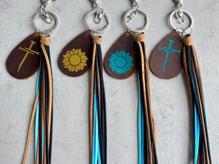 Wholesale 3pcs pack Sun Flower Cross Tassel Leather Keychain Cheap