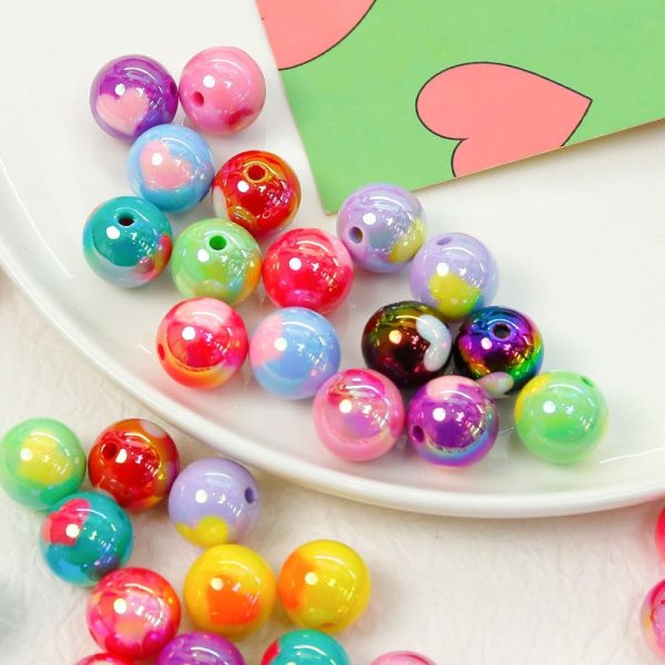 Wholesale 10 pcs pack 16mm Plated Cream Multicolor Love Round Beads on Sale