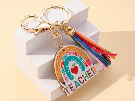 Wholesale Wooden Rainbow Tassel Teacher s Day Gift Keychain Online Hot Sale