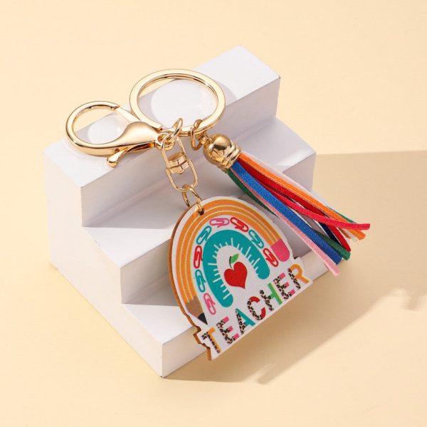 Wholesale Wooden Rainbow Tassel Teacher s Day Gift Keychain Online Hot Sale