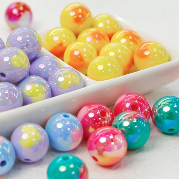 Wholesale 10 pcs pack 16mm Plated Cream Multicolor Love Round Beads on Sale