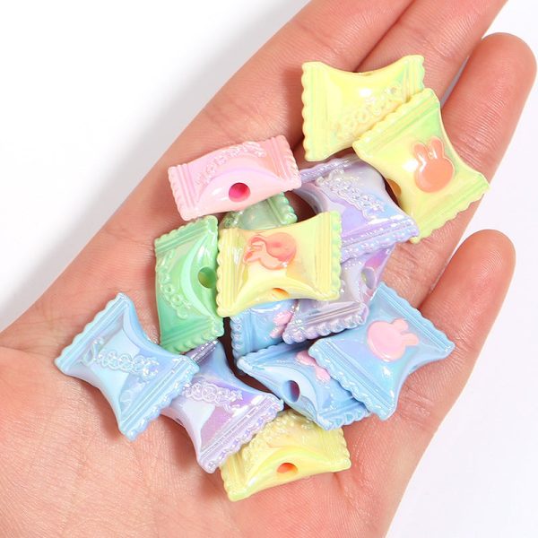 Wholesale 10pcs pack Cream UV Coated Candy Color Acrylic Rabbit Candy Beads For Discount