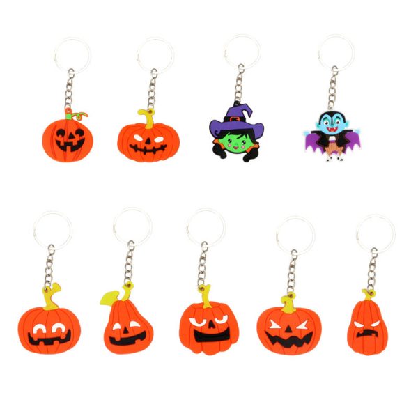 Wholesale 20pcs PVC Soft Rubber Halloween Cartoon Pumpkin Skull Ghost Witch Keychains Online Hot Sale