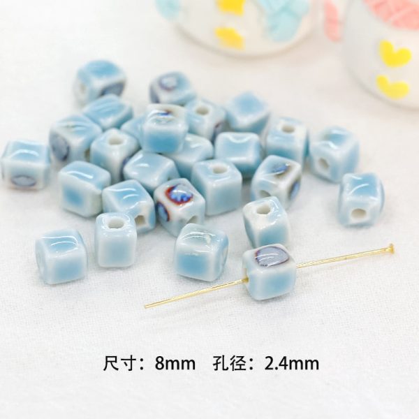 Wholesale 30pcs Japanese Fresh Blue Ceramic Cute Acacia Bean Lamb Cube Beads Supply