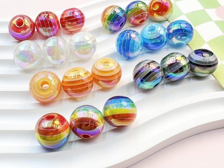 Wholesale 10pcs pack 16mm UV Color Plated Lollipop Stripe Rainbow Straight Hole Round Beads on Sale