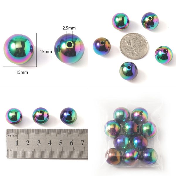 Wholesale 10PCS PACK Acrylic Plating Seven Colors 16mm Straight Hole Round Beads on Sale