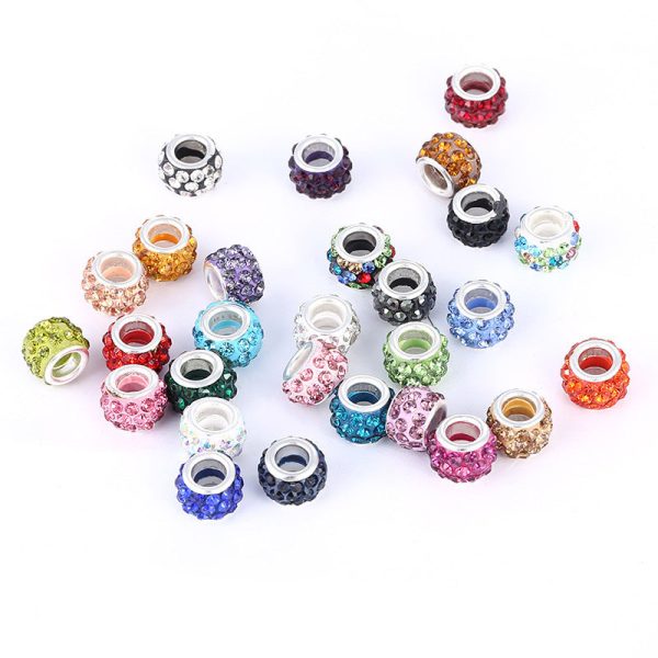 Wholesale 100pcs soft pottery full drill ball big hole spacer Beads Cheap