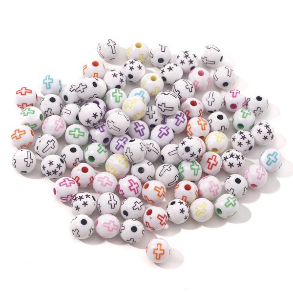 Wholesale 100pcs pack Round Symbol Color Pattern Ball Hole Acrylic Beads For Sale