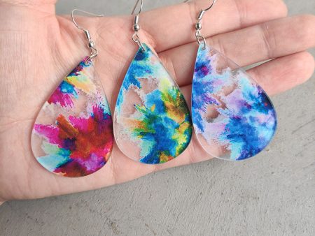 Wholesale 2 Pairs Pack Water Drop Shape Transparent Acrylic Printing Earrings Online Hot Sale