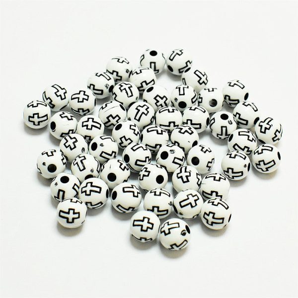 Wholesale 1800pcs pack 8mm Silver Cross Mixed Color Acrylic Round Beads Cheap